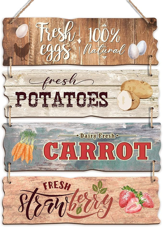 4 Pcs Wooden Signs For Farmers' Markets, Signs For Fresh Food In Farmers' Markets, Kitchen And Cafe Bar Decorations, Wall Decorations Artwork,Rustic Wooden Decorative Gifts-02 by HandEasy