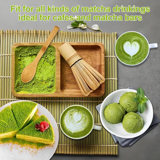 Bamboo Matcha Whisk Set 5Pcs, Matcha Whisk, Ceramic Whisk Holder (Green), Sifter, Traditional Tea Scoop and Tea Spoon, Japanese Matcha Ceremony, Gift for Matcha Lovers Beginner