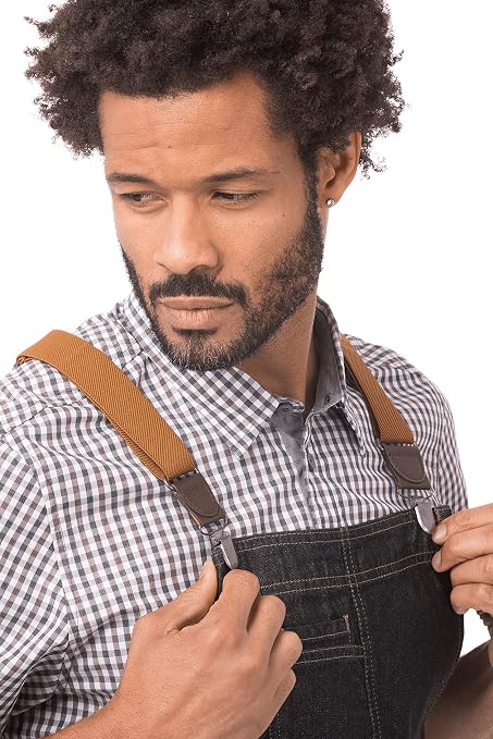 Chef Works Unisex Berkeley Bib Apron, Black W/Desert Sand Suspenders, One Size - Image 4