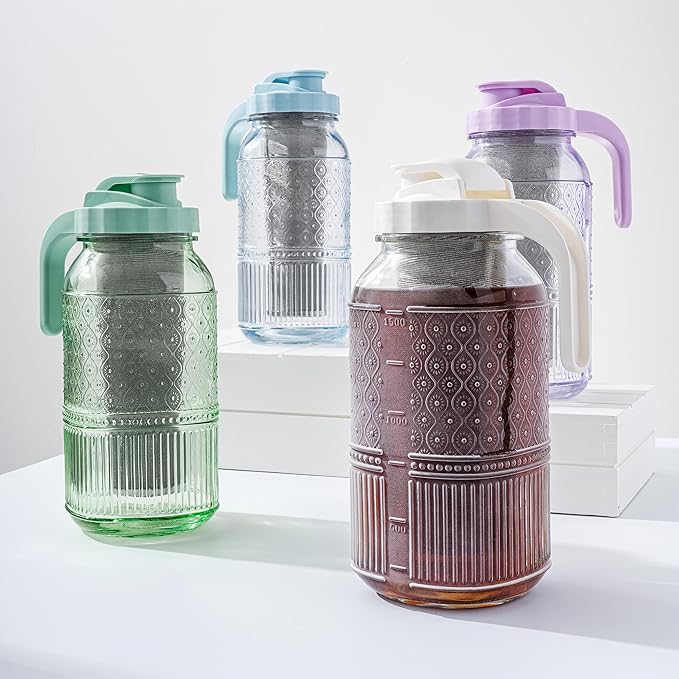 Cold Brew Coffee Maker 64 oz – Airtight Glass Mason Jar Pitcher Brewer with Leak-Proof Lid & Handle, Wide Mouth Iced Coffee Maker, Vintage Kitchen Decor - Lavender