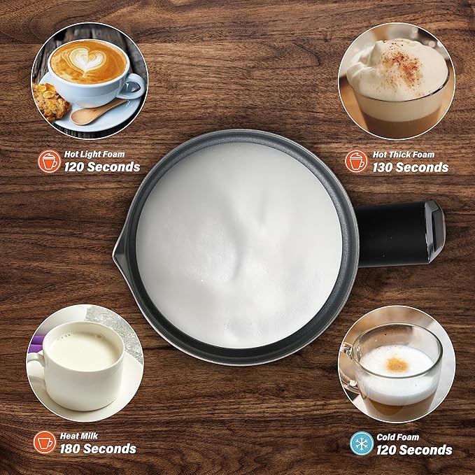 Simple Deluxe Electric Milk Frother, 4 in 1 Electric Milk Steamer 250ml/8.4oz Automatic Hot and Cold Milk Foam Maker and Milk Warmer for Latte, Macchiato, Cappuccinos,Black