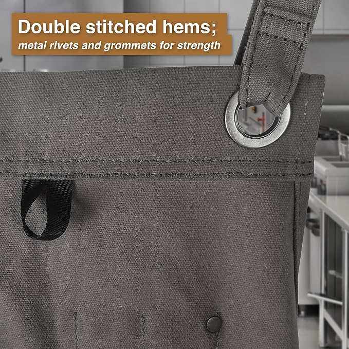 Hudson Durable Goods Deluxe Edition Waxed Canvas Tool Apron for Men and Women, Heavy Duty Work Apron with Pockets for Tools, Adjustable Crossback Straps - Grey - Image 6