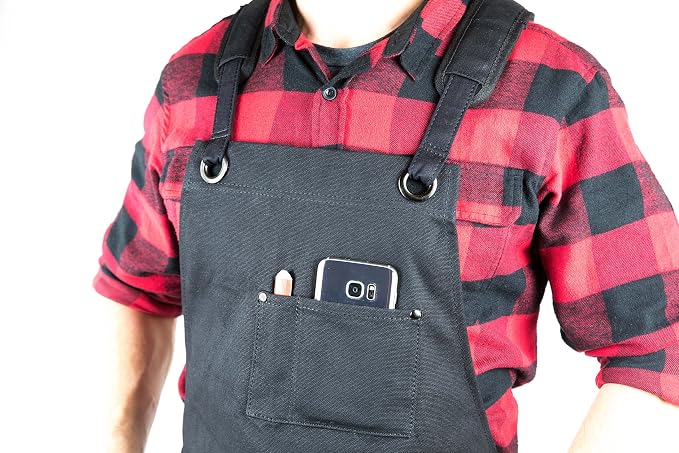 Hudson Durable Goods Deluxe Edition Waxed Canvas Tool Apron for Men and Women, Heavy Duty Work Apron with Front Pockets, Adjustable Padded Straps, Quick Release Buckle, Crossback - One Size, Black - Image 3