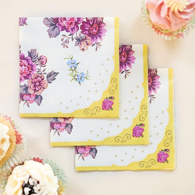 Talking Tables Tea Party Floral Napkins | Truly Scrumptious | Also Great For Birthday Party, Baby Shower, Wedding And Anniversary | Paper, 30 Pack
