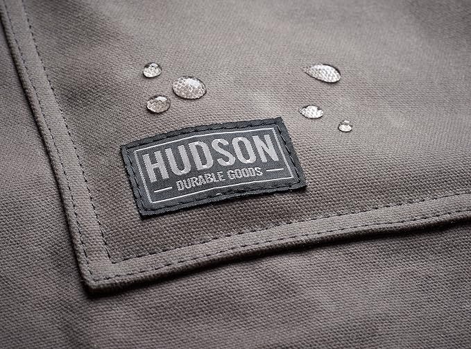 Hudson Durable Goods Heavy Duty Waxed Canvas Work Apron with Tool Pockets (Black), Cross-Back Straps & Adjustable M to XXL (Grey) - Image 4